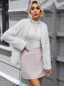 SHEIN Privé Open Front Fuzzy Coat