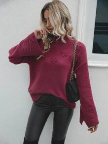 SHEIN LUNE 小高領貼花落肩袖套頭毛衣 - 紅色 - 查看 5