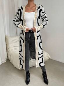 SHEIN Essnce Graphic Pattern Casual Design Cardigan - Apricot - View 5