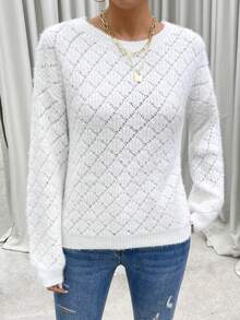 SHEIN Privé Guipure Lace Back Drop Shoulder Sweater - White - View 4