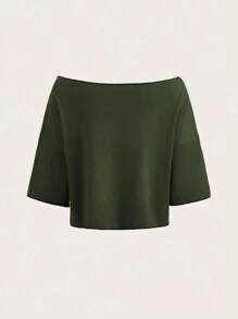 ROMWE Grunge Punk Skull & Floral Print Boat Neck Crop Tee, School - Army Green - View 2