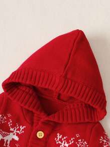 Infant Boys' Christmas Pattern Hooded Cardigan - Red - View 3