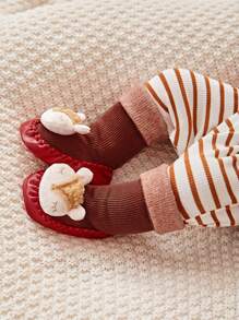 女孩紅色的時尚&可愛卡通設計舒服的和濃烈香調家庭襪子鞋,休閒平底鞋(隨機圖案) - 酒紅色 - 查看 2