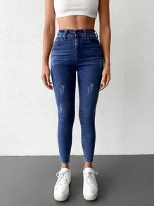 EURMUSE Quần Jeans Denim Ôm Dáng Hình Râu Mèo 98% Cotton Cho Nữ - Màu xanh lam - Xem 4