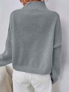 EURMUSE Solid Turtleneck Sweater - Grey - View 2