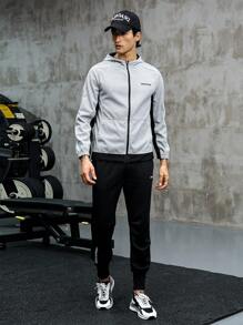 Gym Rark Men Letter Graphic Raglan Sleeve Hooded Sports Jacket Workout Tops Sports Jacket - Light Grey - View 5