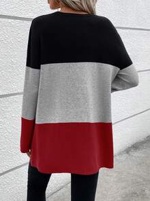 SHEIN LUNE Khối màu Thả vai Áo len - Màu Đỏ Sâu - Xem 2