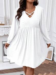 Calvaya Hơn Thánh giá Lỗ gắn thêu Đầm - trắng - Xem 1