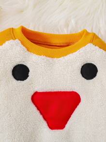 Young Boy Cartoon Embroidery Two Tone Teddy Sweatshirt & Sweatpants - Yellow - View 6