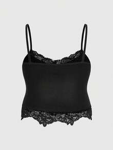 ROMWE Goth Hơn In Nấm Ren tương phản Cami ngọn - màu đen - Xem 2