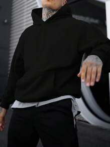 Manfinity Lỏng lẻo phù hợp Nam Slogan & In Hình Thả vai Hoodie - màu đen - Xem 3