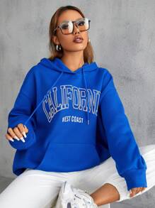 SHEIN Unity Letter Graphic Drawstring Hoodie - Royal Blue - View 6