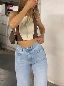 Ripped Straight Leg Jeans - Light Wash - View 4