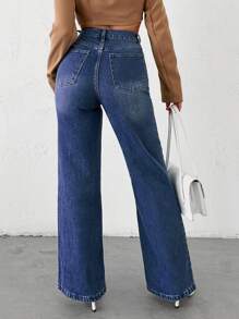 EURMUSE Straight High Waist Jeans - Navy Blue - View 2