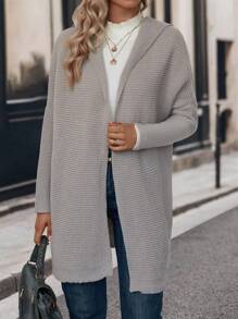 SHEIN LUNE tay cánh áo có mũ Áo len Duster - Xám - Xem 4