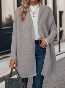 SHEIN LUNE tay cánh áo có mũ Áo len Duster - Xám - Xem 5