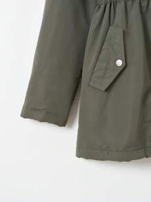 SHEIN LUNE 彈性腰帶連帽毛絨內襯外套 - 軍綠色 - 查看 4