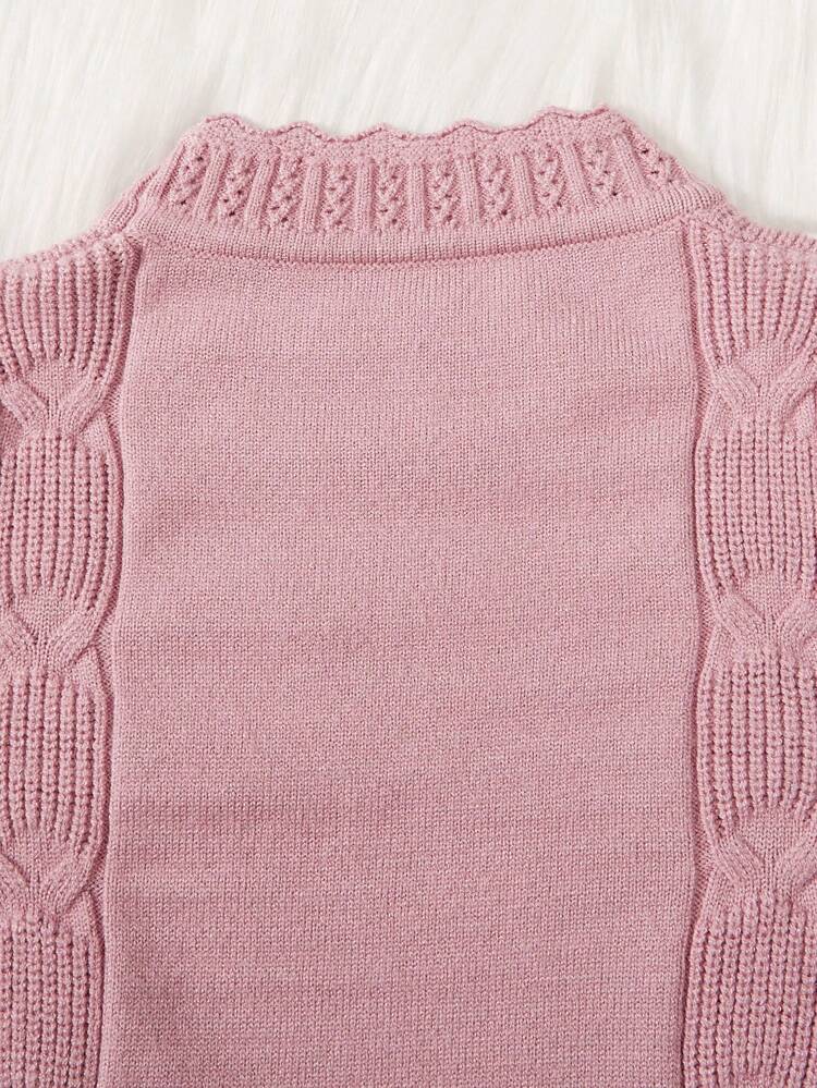 Baby Girl Cable Knit Contrast Trim Sweater