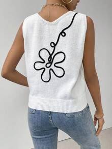 SHEIN Essnce Chaleco de punto con patrón floral sin camisa - Blanco - Ver 2