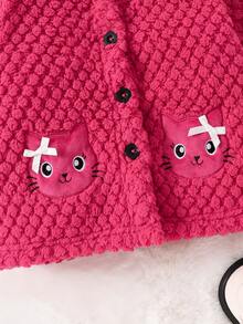 Đứa bé gái Thêu Hoạt hình Thiết kế tai 3D Áo trùm đầu - Màu Hồng Tươi - Xem 4