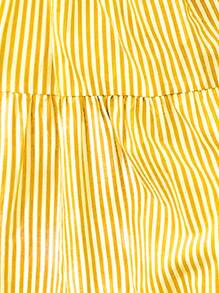 Breezaya Vertical Striped Flounce Sleeve Tassel Tie Neck Ruffle Hem Dress - Yellow - View 3