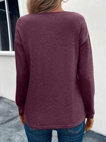 EMERY ROSE Chất rắn Chi tiết Nút Áo thun Thả vai - Màu Đỏ Sâu - Xem 2