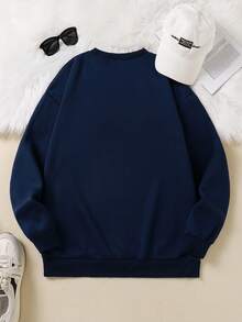 SHEIN Unity Plus Size Letter Print Sweatshirt - Navy Blue - View 2