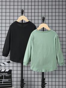 SHEIN Ung pojke 2 st. Enfärgad T-shirt - Svart - Visa 2