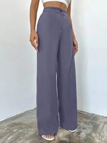 EURMUSE High Waisted Solid Color Slanted Pocket Suit Pants - Dark Grey - View 3