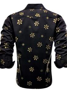 男士雪花印花长袖衬衫 - 黑色和金色 - 查看 3