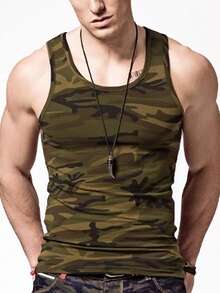 Men Camo Print Sleep Tank Top - Multicolor - View 3
