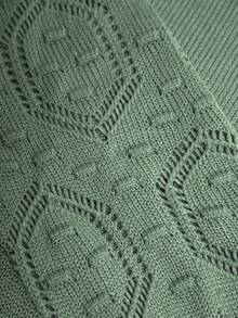 SHEIN Essnce 爆米花針織荷葉袖套頭毛衣 - 綠色 - 查看 5