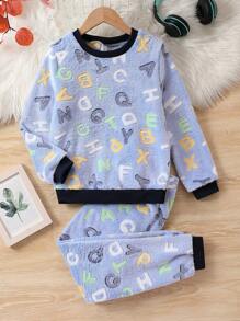 男大童字母圖案拼接邊睡衣套裝 - 彩色 - 查看 1