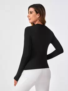 Easithlete Solid Slim Fit Sports Tee - Black - View 2