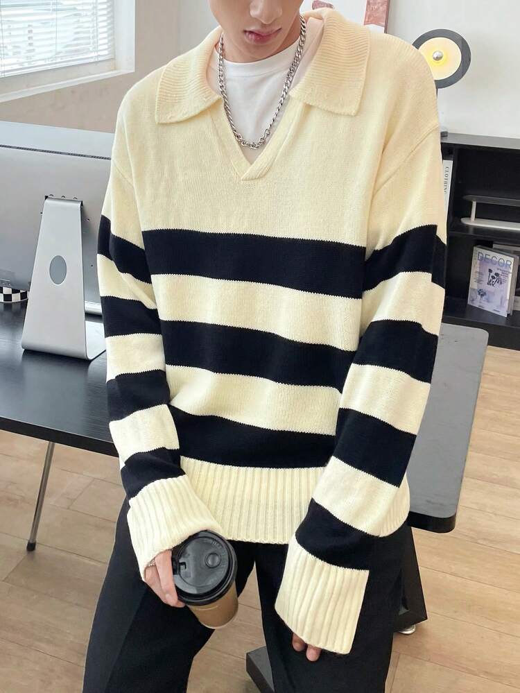 Men's Striped Drop Shoulder Sweater