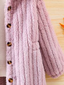 SHEIN 1 件毛絨保暖百搭經典街頭風格連帽長袖女童外套