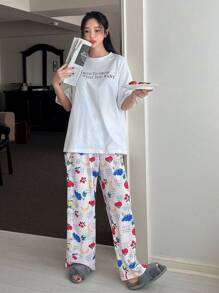 DAZY Slogan & In trái cây Thả vai Bộ giản dị - trắng - Xem 4