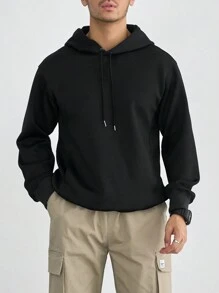 DAZY 男士純色束口連帽衛衣 - 黑色 - 查看 3