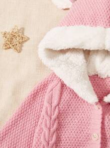 Baby Girl 3D Ears Design Button Front Hooded Cable Knit Jumpsuit - Pink - View 6