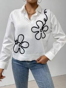 SHEIN Essnce Chaleco de punto con patrón floral sin camisa - Blanco - Ver 6