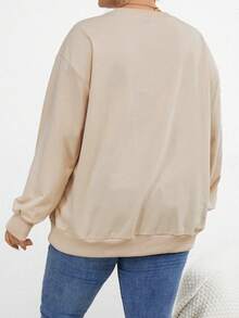 SHEIN LUNE Hơn Gia súc & Đồ họa Chữ cái Thả vai Áo nỉ - Màu Khaki - Xem 2