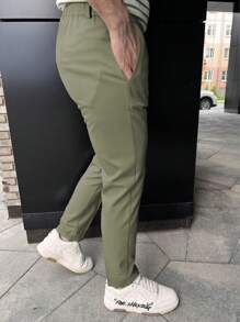 Manfinity Mode Men Slant Pocket Solid Suit Pants - Green - View 3