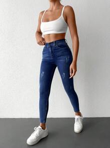 EURMUSE Quần Jeans Denim Ôm Dáng Hình Râu Mèo 98% Cotton Cho Nữ - Màu xanh lam - Xem 3