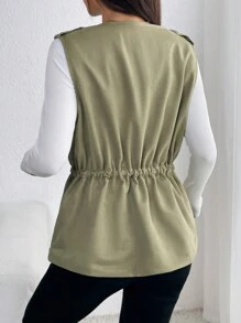 SHEIN LUNE 大翻領腰部抽繩拉鏈開襟外套馬甲