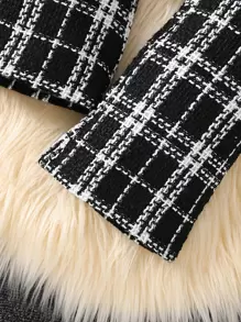 SHEIN Young Girl Mock Neck Tee & Plaid Print Suspender Pants & Hat - Multicolor - View 7