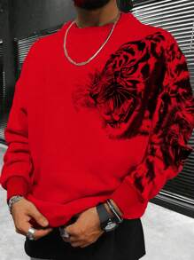 Manfinity Homme Men Plus Tiger Print Sweatshirt - Red - View 1