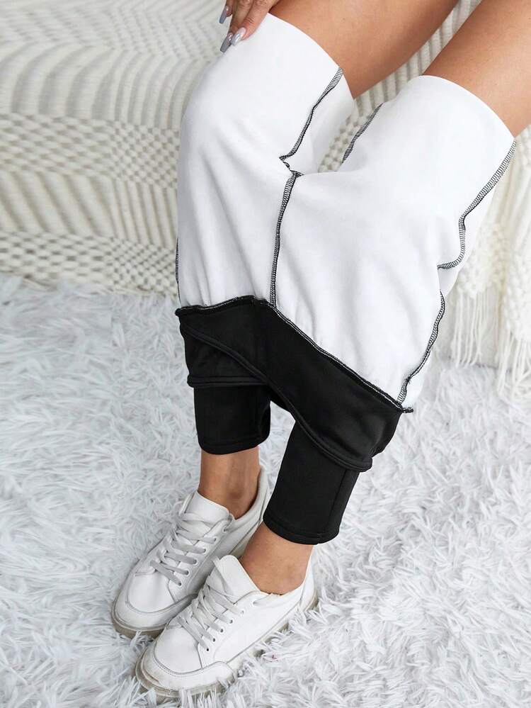 SHEIN Essnce Legging À Lettres Taille Asymétrique À Doublure Thermique - Noir - Voir 3