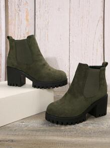 2025 秋冬女士时尚百搭高跟踝靴，舒适圆头粗跟短靴 - 軍綠色 - 查看 6
