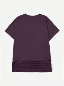 SHEIN Unity Talla grande Camiseta unicolor fruncido de manga murciélago - Morado - Ver 2