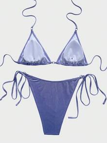 Swim SXY Conjunto de bikini de dos piezas con nudos, para verano y playa - Morado - Ver 2